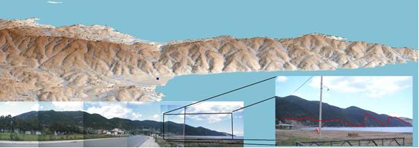 GRCS110F11 - DEM and photographs of the triangular facets along the Stratoni fault