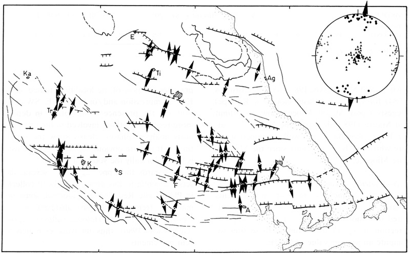 GRIS015F01 - Broader Thessaly neotectonic map showing the extensional stress field