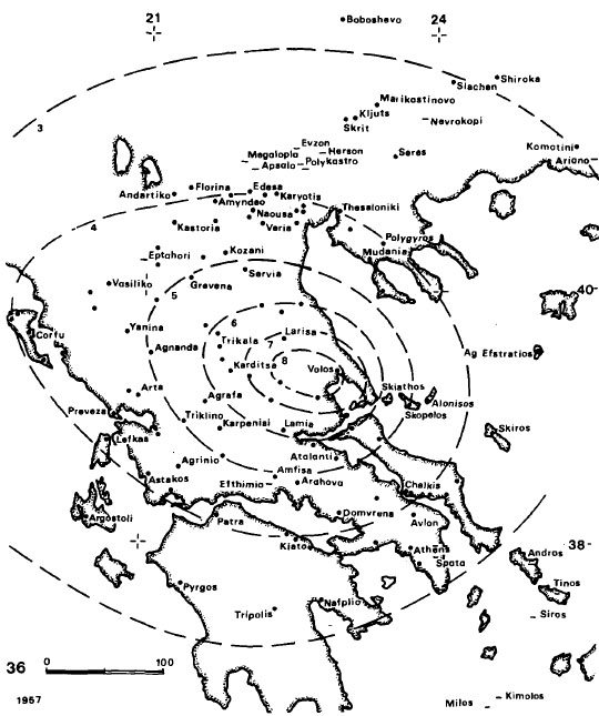 GRIS015F09 - Isoseismal map of the March 08, 1957 earthquake