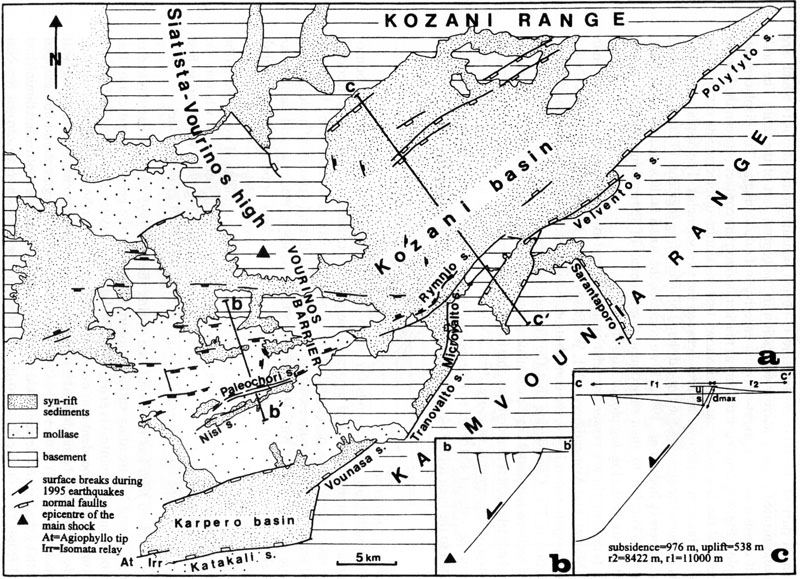 GRIS051F02 - Structural map of the Aliakmonas Fault Zone showing also the coseismic ruptures of the 1995, Kozani event