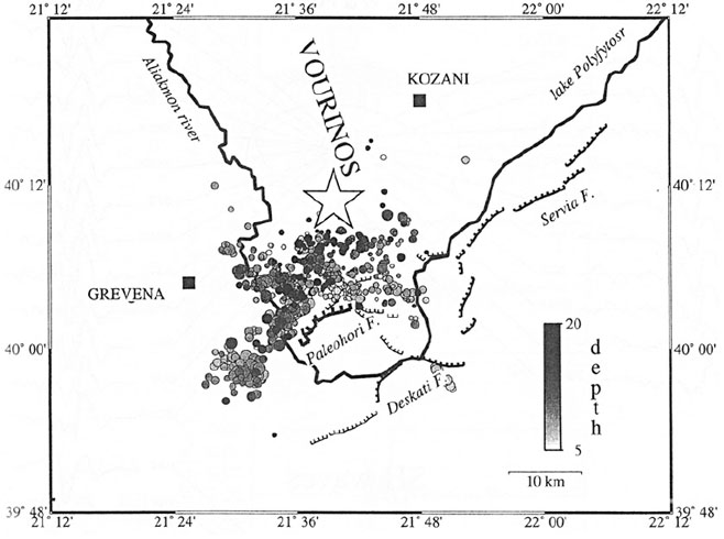 GRIS051F04 - Map of main shock and aftershock distribution of the 13 May 1995 event